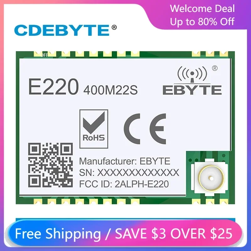 CDEBYTE 5Pcs LLCC68 LoRa RF Module 433MHz E220-400M22S 22dBm PA+LNA SMD Wireless Communication Equipment SPI Stamp Hole