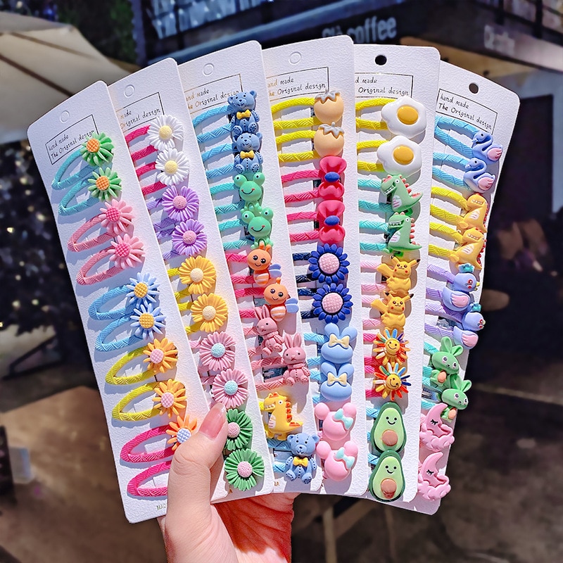 10Pcs Hairclip Set Resin Flower Animal Fruits Baby Hairgrips Kids Barrette Hair Accessories Mix Bobby Pin Set