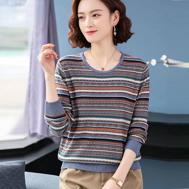 2022 Striped Sweaters Women O-neck Long Sleeve Pullovers Autumn Winter Knit Sweater Fashion Jumper Casual Cropped Tops Z20