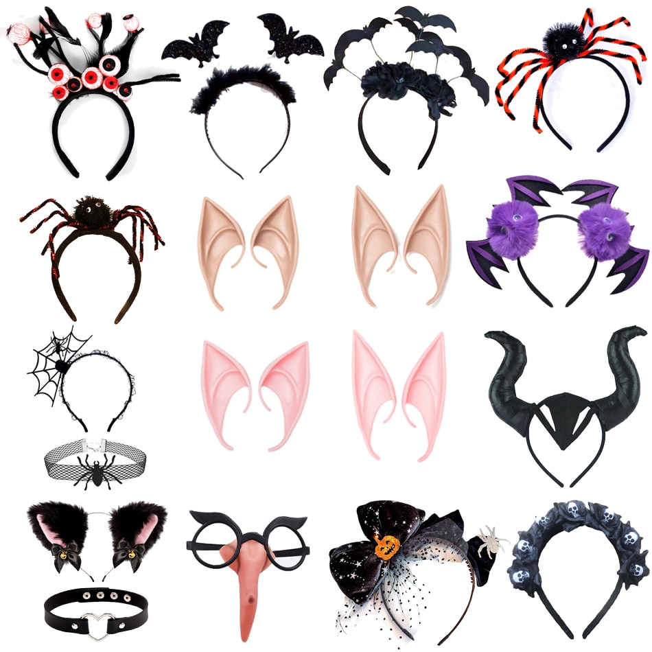 New Adult Kids Angel Elven Elf Ears Spider Bat Hairband Party Hair Accessories Halloween Headband For Women Girls Cosplay Supply