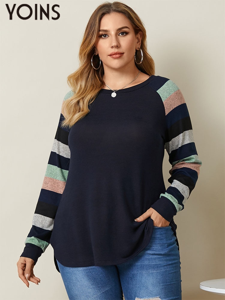 YOINS 4XL Women Blouses 2023 Autumn Casual Long Sleeve Patchwork Shirt Fashion Tunic Streetwear Blusas Plus Size Winter Tops
