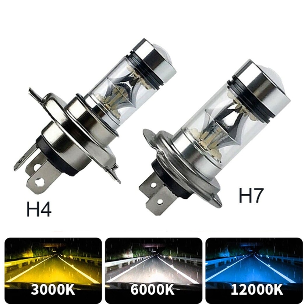 2Pcs 100W H4 H7 H1 H11 H3 H8 Led Car Daytime Running Driving Fog Light Lamp 6000K Auto Driving Headlight High Low Beam Bulb