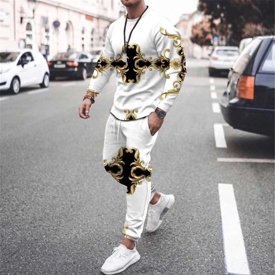 2022 Autumn Tracksuit Long Sleeve T Shirt+Sweatpants Suit Men Streetwear Vintage Sweatshirt Oversized Men Clothing 2 Piece Sets