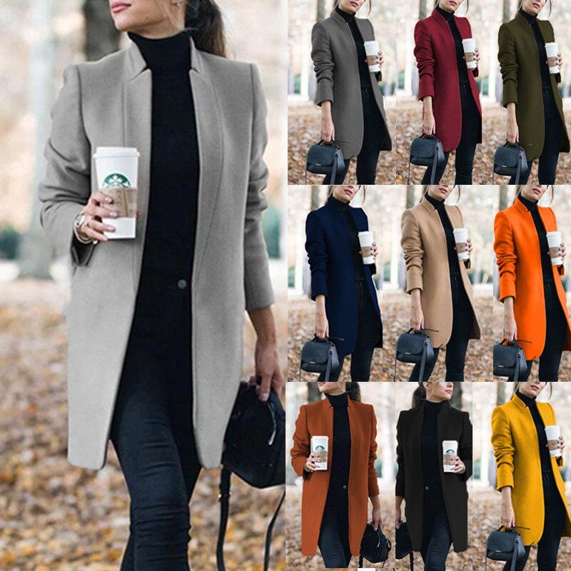 Autumn/Winter New Stand Collar Ladies Jacket 2022 Fashion Casual Solid Color Slim Fit Long Sleeve Ladies Long Jacket Coat
