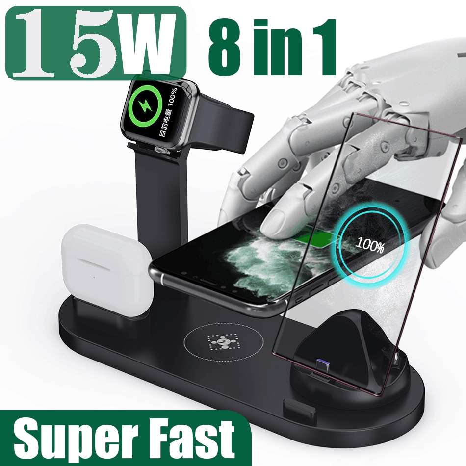 15W 8 in 1 Wireless Charger 3in1 for iPhone 13 12 11 Mini 8 Phone Induction Charging Station for iPhone Airpods Apple Watch 6 5