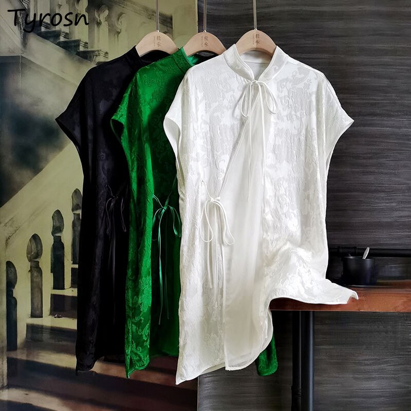 Chinese Style Shirts Women Elegant Design Bandage Casual Retro Personality All-match Summer Breathable Female Minimalist Pure