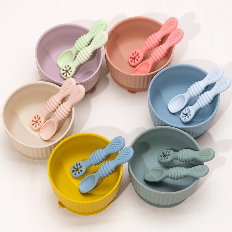 New Baby Food Spoon Silicone Meal Spoon Soup Rice Porridge Hollow Wave Point Design Training Grip Baby Accessories Baby Things