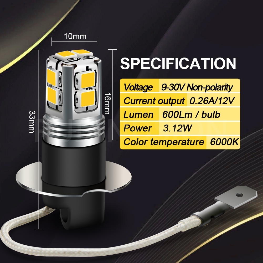 H3 Light 2835 10SMD LED 9-30V 6-40V Motorcycle Truck Fog Driving Lamp Bulb Super Bright White Car Styling