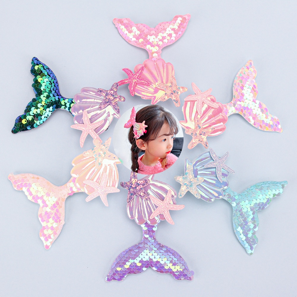 Shell Mermaid Baby Girls Hairpins Color Sequin Hair Clips Shiny Princess Accessories Sweet Duckbill Clip Photo Props Headwear