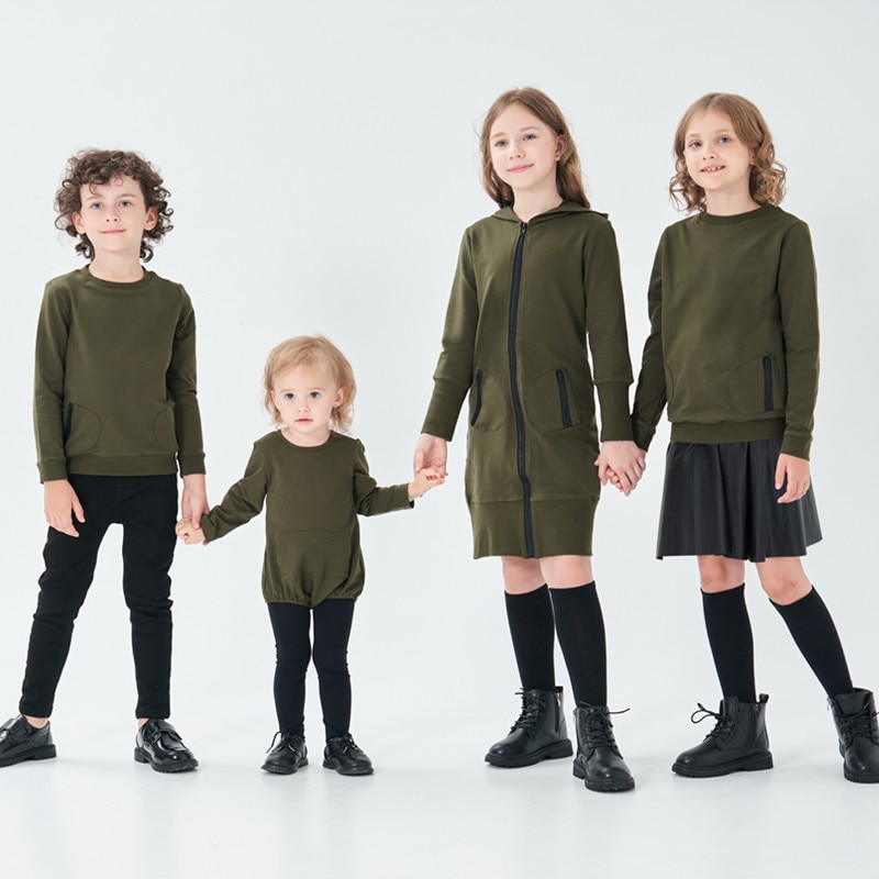 boys girls zipper casual dress top & romper family matching clothes children baby teen fall winter cotton fashion clothing