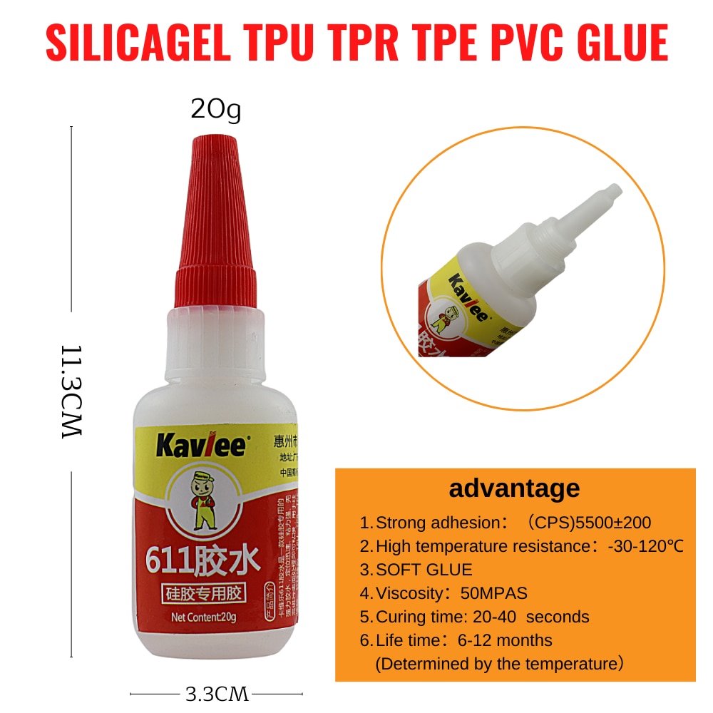 20g 611 Non-treatment Adhesive Low Whitening Low Odor Adhesive Silicone Glue TPU TPR TPE PVC Rubber Glue