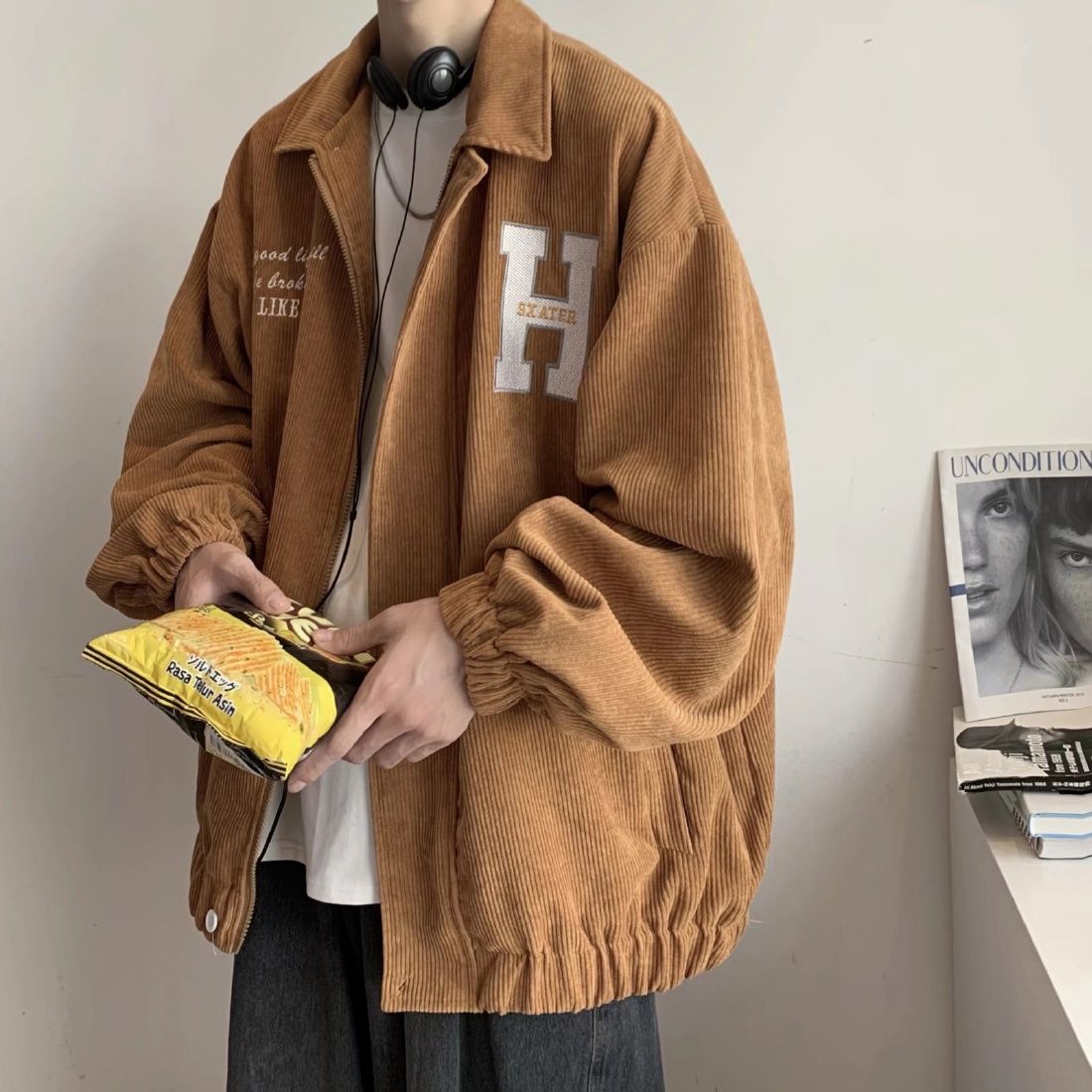 Corduroy Jacket Men's Spring and Autumn Trend Loose Student Fashion Jacket Retro Couple Jacket Men's and Women's 