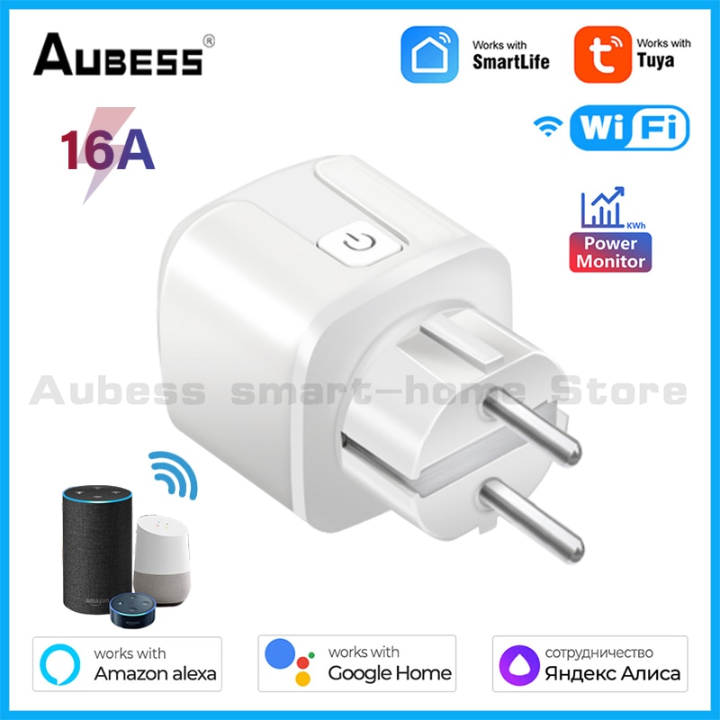 Aubess 16A WIFI EU Smart Socket Wireless TUYA APP Remote Control Power Monitor Alexa Google Home Voice Control Power Outlet