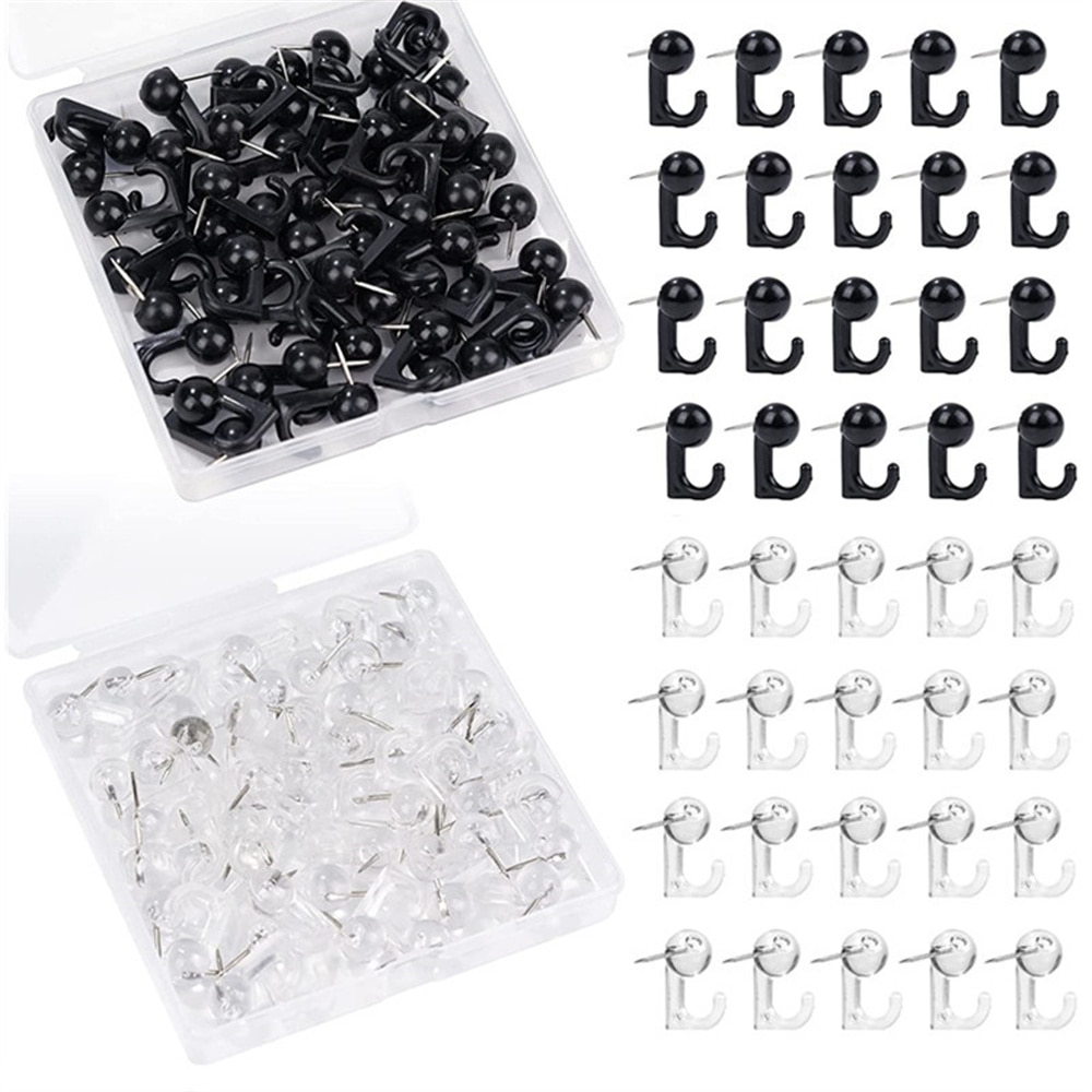 50Pcs Push Pin Hooks Plastic Heads Pin Tacks Wall Thumb Tacks Hanging Nails Decorative Push Pins Hooks Office School Supplies