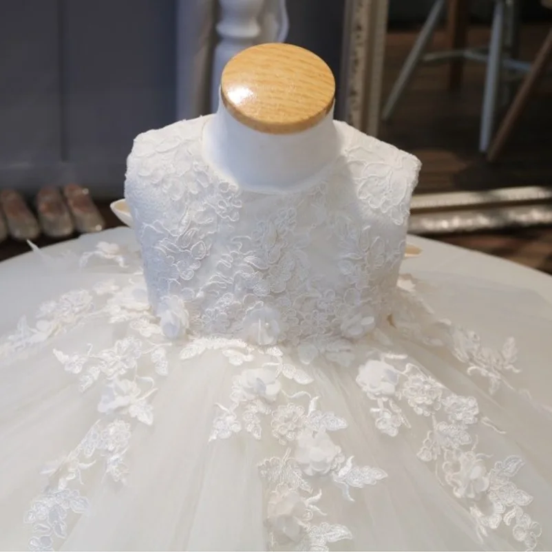 ballkleid parti elbiseleri girls summer dresses 2022 evening dress Sleeveless Embroidered Flowers White Puffy Fashion Party