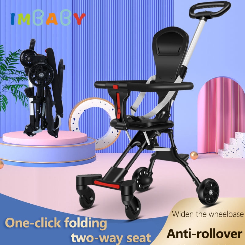 IMBABY Light Baby Stroller Folding Trolley Portable Four-Wheel Cart Travel Baby Cart Upgrade Landscape Two-Way Seats Stroller