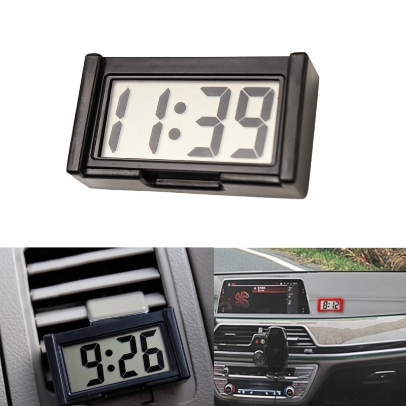 Mini Car Dashboard Digital Clock Vehicle Self-Adhesive Clock with LCD Time Day Display Automotive Stick On Watch for Cars