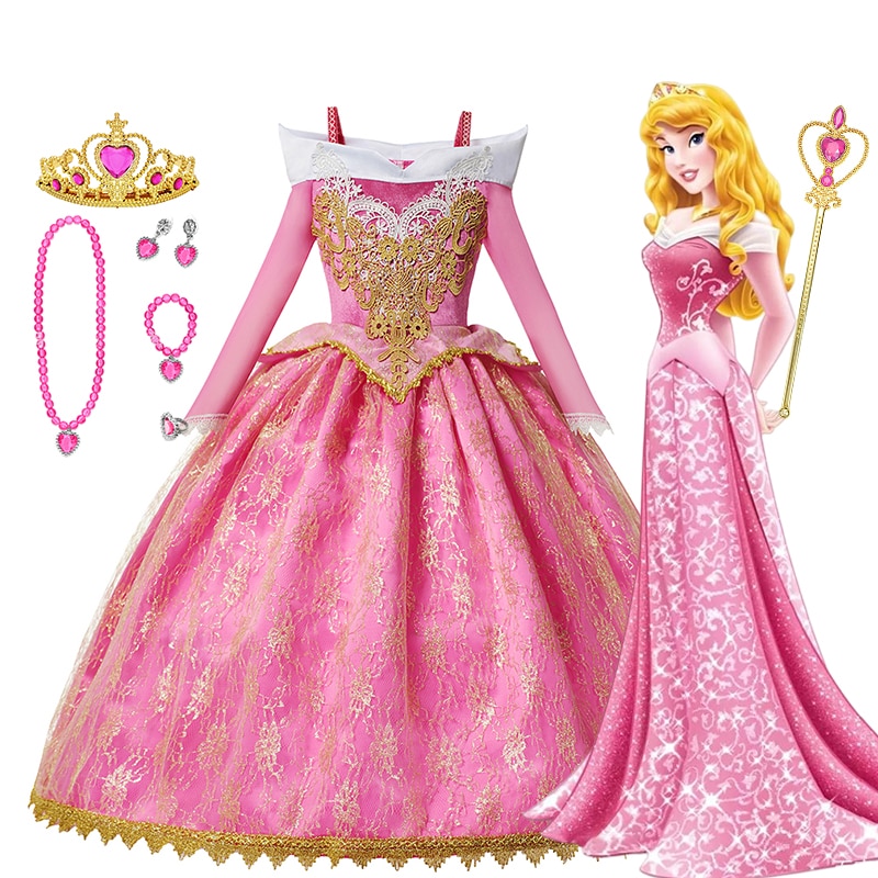 Disney Sleeping Beauty Girls Princess Dress Up Children Fancy Kids Cosplay Aurora Luxury Costume Halloween Carnival Mesh Clothes