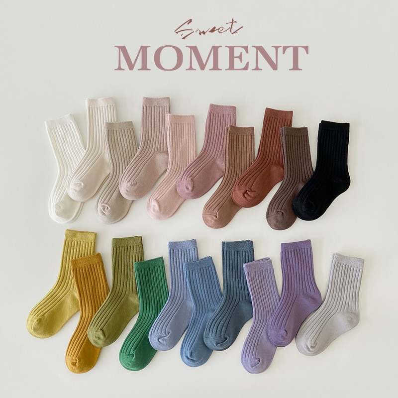 Qshare Children's Socks Solid Color Warm Winter Tube Socks Baby Stockings Kids Medium Tube Socks Spring Autumn Socks