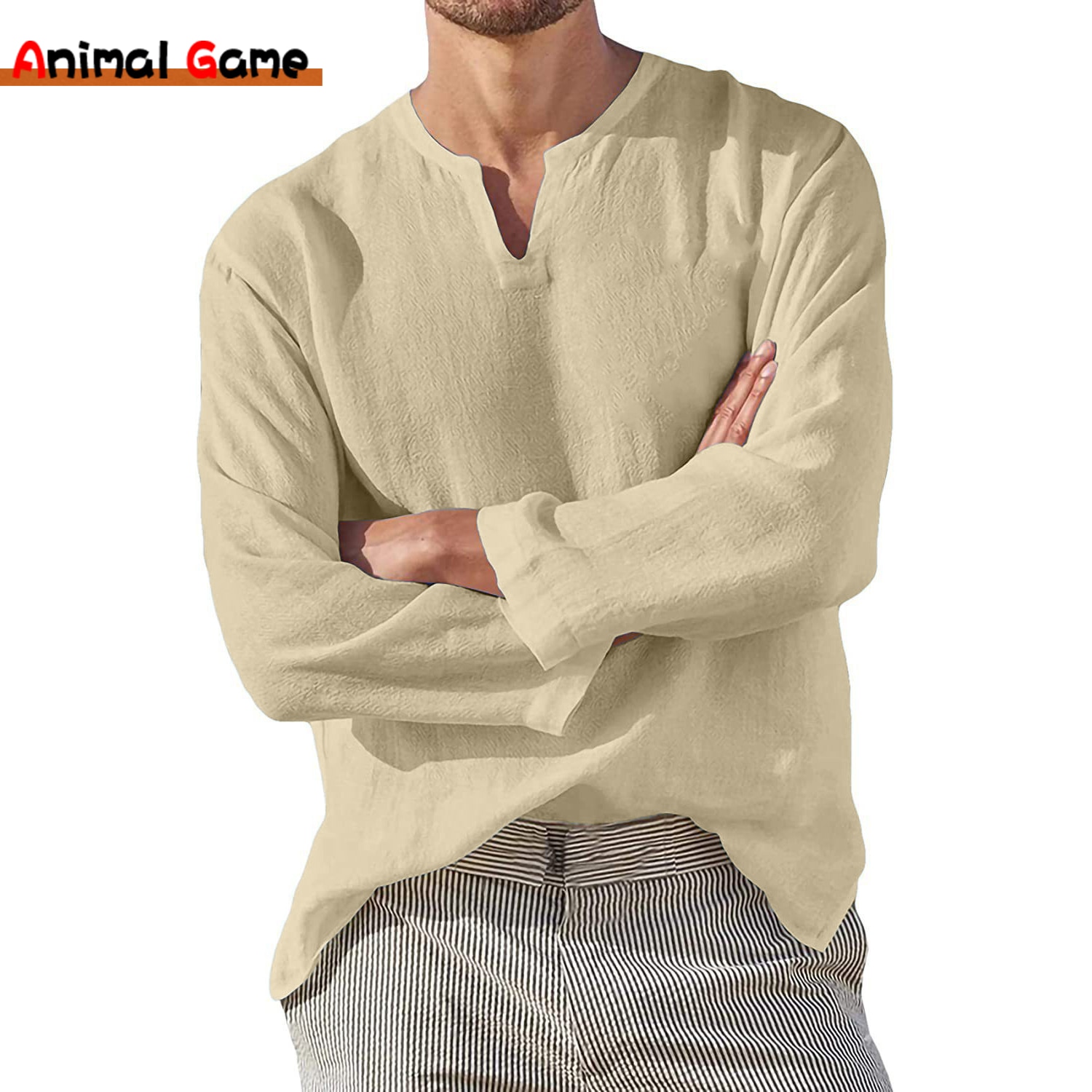 Linen Shirt Men Brief Breathable Comfy Solid Color Long Sleeve Harajuku Casual Blouse Hawaiian Shirt Oversize Tops S-5XL