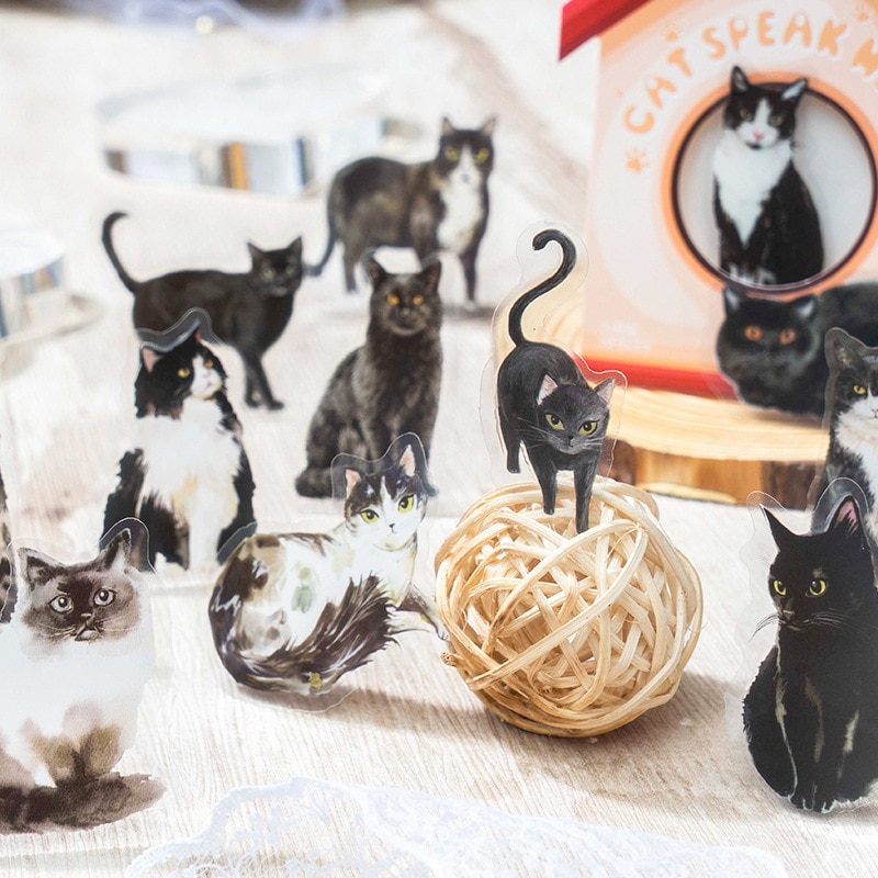 30pcs Cute Cat Speak Meow Decorative Waterproof Stickers Pack Diy Scrapbooking Label Diary Cup Notebook Junk Journal Planner