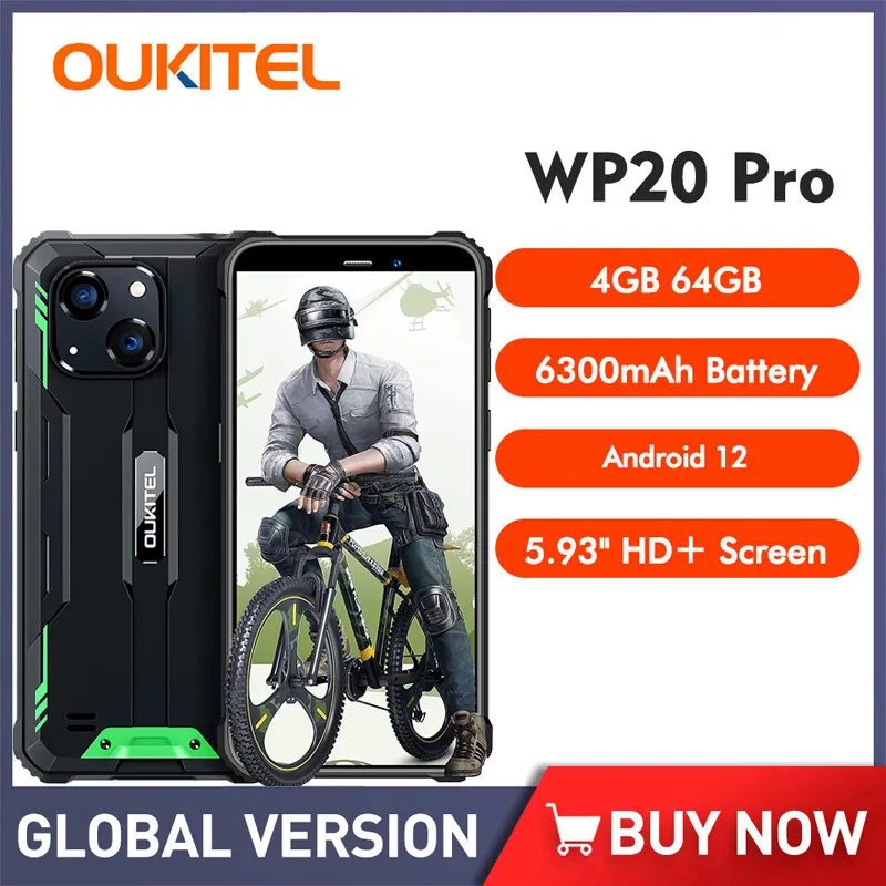 Oukitel Rugged Smartphone 5.93" 4G RAM 64G ROM 6300mAh Mobile Phone 20MP Cameras Android 12 Cellphone Waterproof NFC