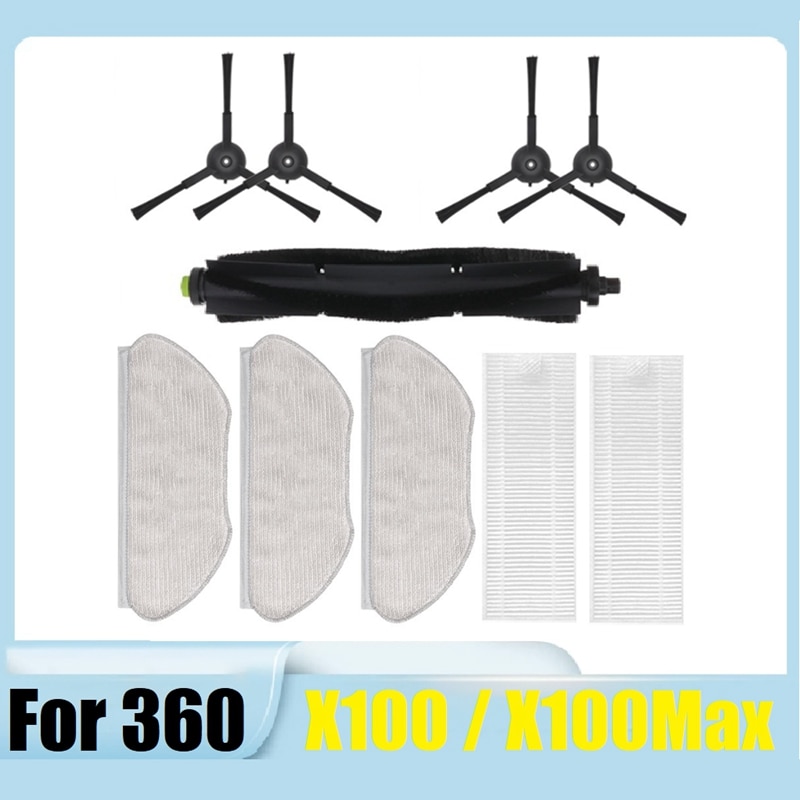 10Pcs Accessories Parts For 360 X100 / X100max Robot Vacuum Cleaner Washable Main Side Brush Mop Cloth HEPA Filter