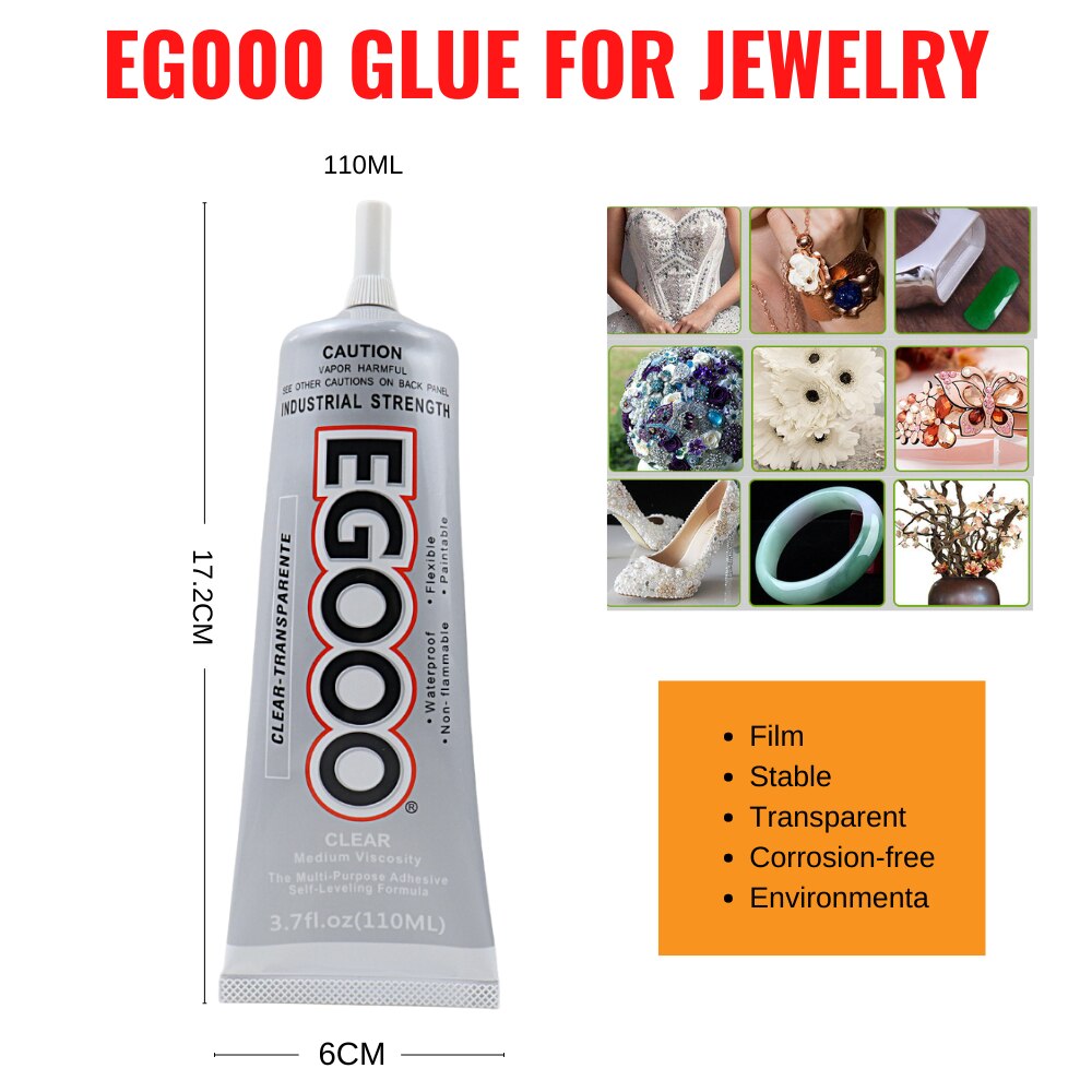 110ML EGOOO Clear Glue Jewelry Glue Fabric Cloth Pearl Treasure Diamond Crystal DIY Multi-Purpose Adhesive E6000 Upgraded