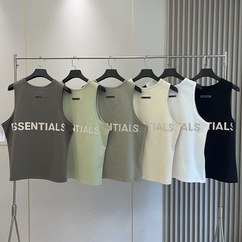Essentials Summer Men's Sleeveless Shirt Cotton Rubber Printed Letters Hip Hop Sleeveless T-shirt Fitness Basketball Vest