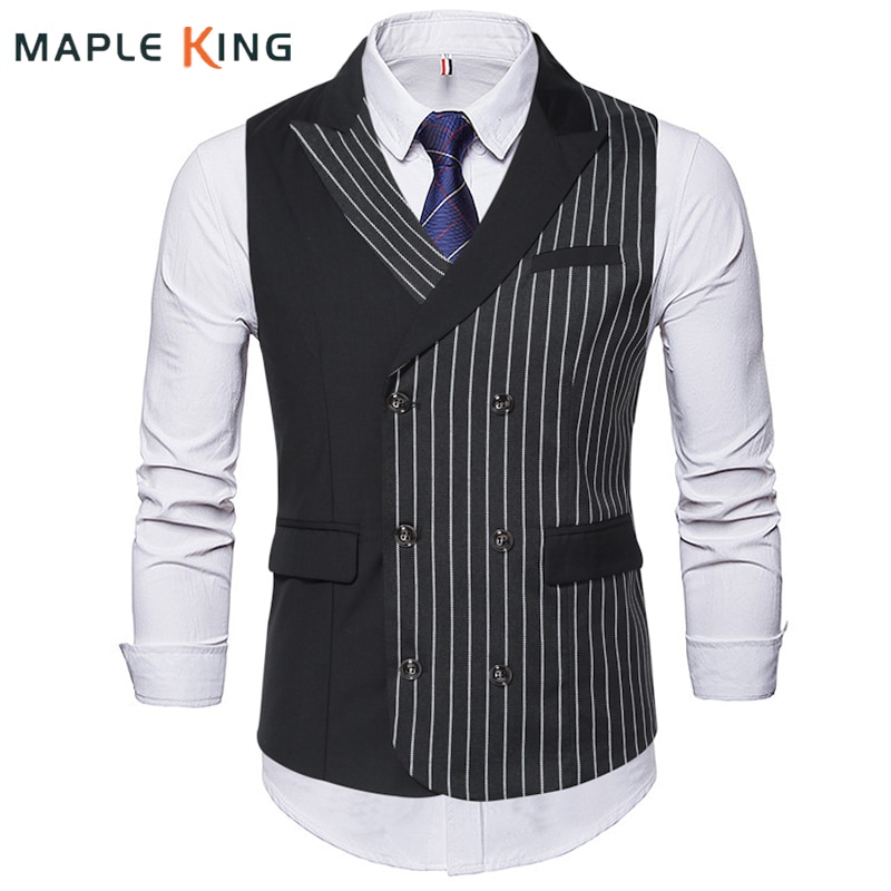 Mens Waistcoat Striped Patchwork Gilet Costume Homme 2022 Formal Business Sleeveless Suits Jacket For Men Vintage Steampunk Coat