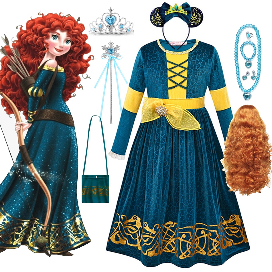 Halloween Brave Girls Merida Princess Dress for 2-10 Age Christmas Carnival Masquerade Children Birthday Party Cosplay Costume