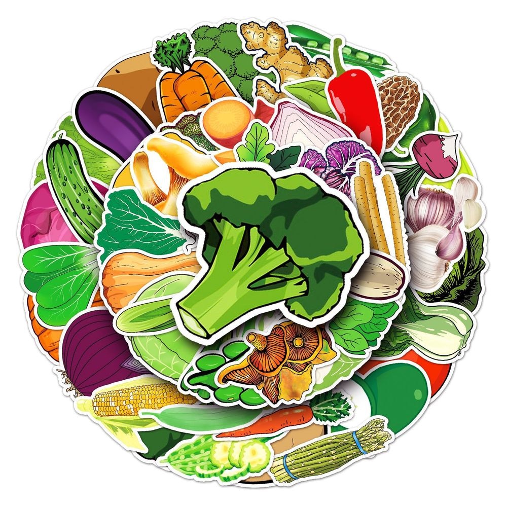 10/50Pcs Colorful Vegetable Graffiti Sticker Decoration Mug Refrigerator Skateboard Helmet Thin Waterproof Stickers
