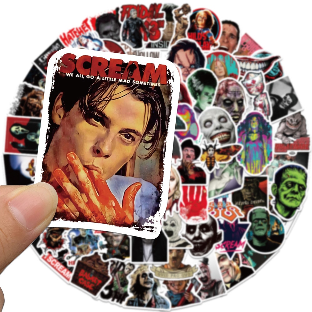 50/100PCS Mix Horror Movie Stickers Decals Skateboard Laptop Motorcycle Phone Bike Car Cool Waterproof Sticker for Kid Toy