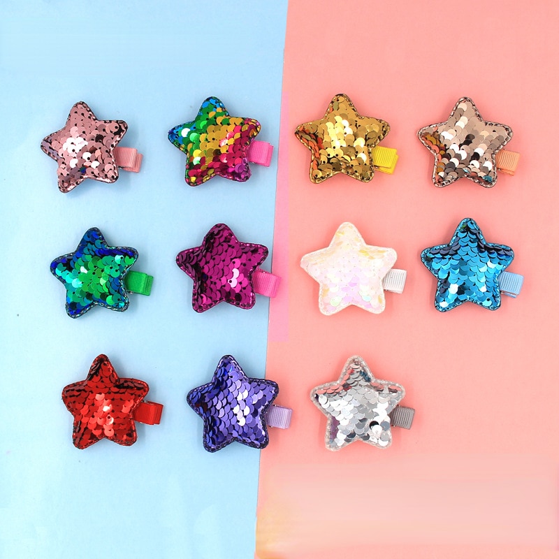Baby Hairpins Girls Shiny Princess Hair Clips Colorful Star Sequins Children's Barrettes Cute Party Prom Headwear Accessori