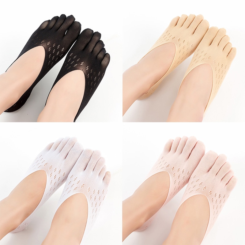 Low Cut Five Finger Socks Slippers Invisible Socks Toe Sock Women Invisible Orthopaedic Compression Solid Color Lace Antiskid