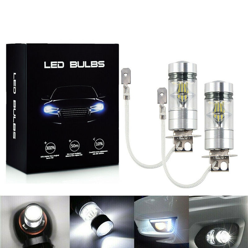 1Pcs 100W H3 LED Fog Light Driving Bulb 12/24V Fog Lamp Headlamp Car Accessories Driving Auto Fog Lamp Bulbs