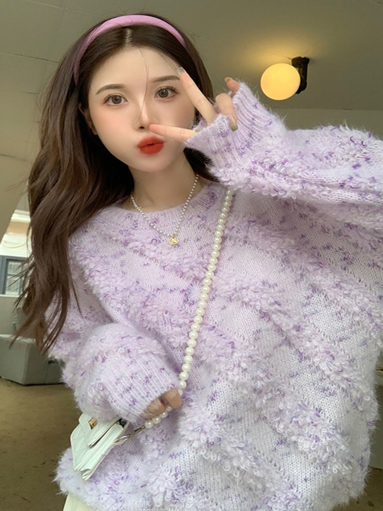 Women Oversized Sweater Long Sleeve O-neck Pullover Jumper 2022 Winter Preppy Style Loose Warm Clothes Female Elegant Top