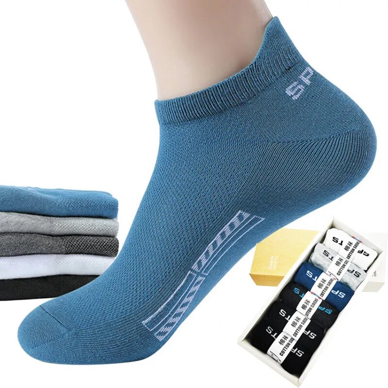 5 Pairs Men's Summer High Quality Short Socks Mesh Breathable and Ankle Fashion Sports Sweat-absorbent Trend All-match Sock