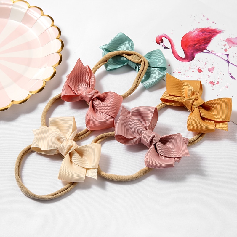 Baby Hair Ribbons Headband Child Bows Headbands For Girl Thin Nylon Band Handmade New Born Accessories Solid Color Headwear