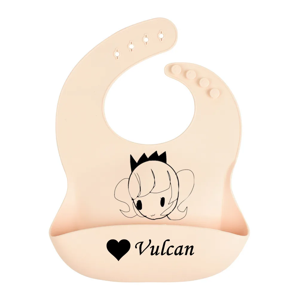 Personalized any name boy girl Silicone Baby Bibs - Soft Silicone Bib with Food Catcher and Waterproof Material - Adjustable Fit