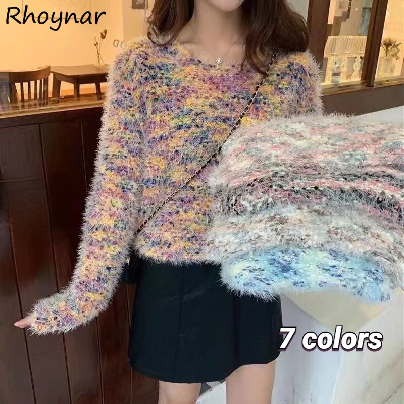 Pullovers Women Colorful Kawaii Design Harajuku Retro Fashion Ulzzang Girlish Warm Soft All-match Casual Young College Sweater