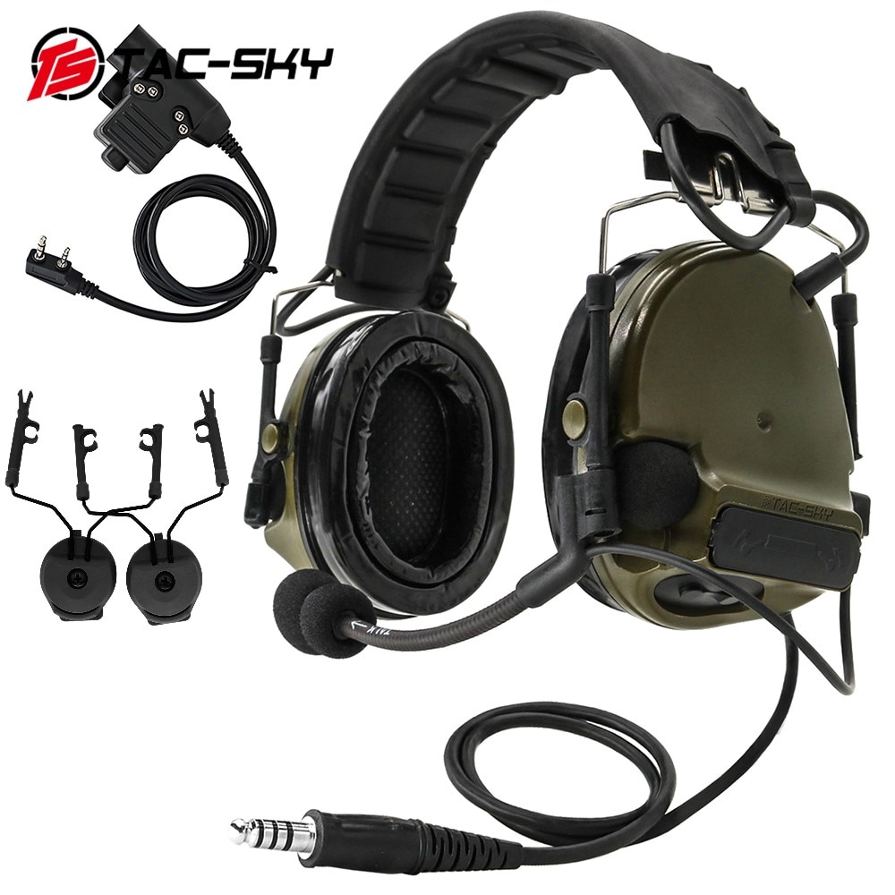 TS TAC-SKY COMTAC III Silicone Earmuffs Noise-Cancelling Pickup New Tactical Headphones + Helmet Headphone Holder + U94 PTT FG