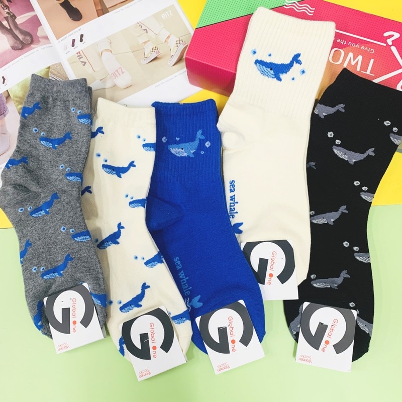 Ocean Whale Sock for Woman Crew Korean Kawaii Ladies Socks Sox Fashion Cotton Spring Autumn Female Sporting Trendy Calcetines