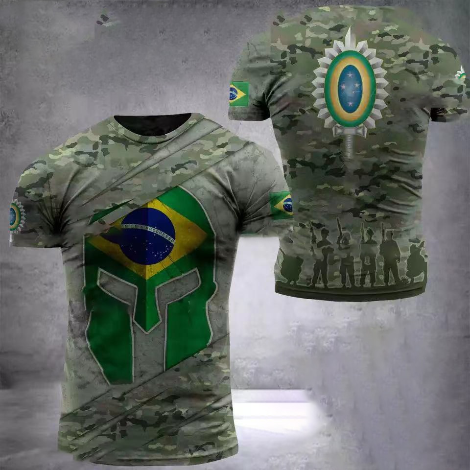 Brazilian Army Men's T-Shirt Veteran Print Summer O-Neck Short Sleeve Military T Shirt Street Cool Top Men's Large Siz