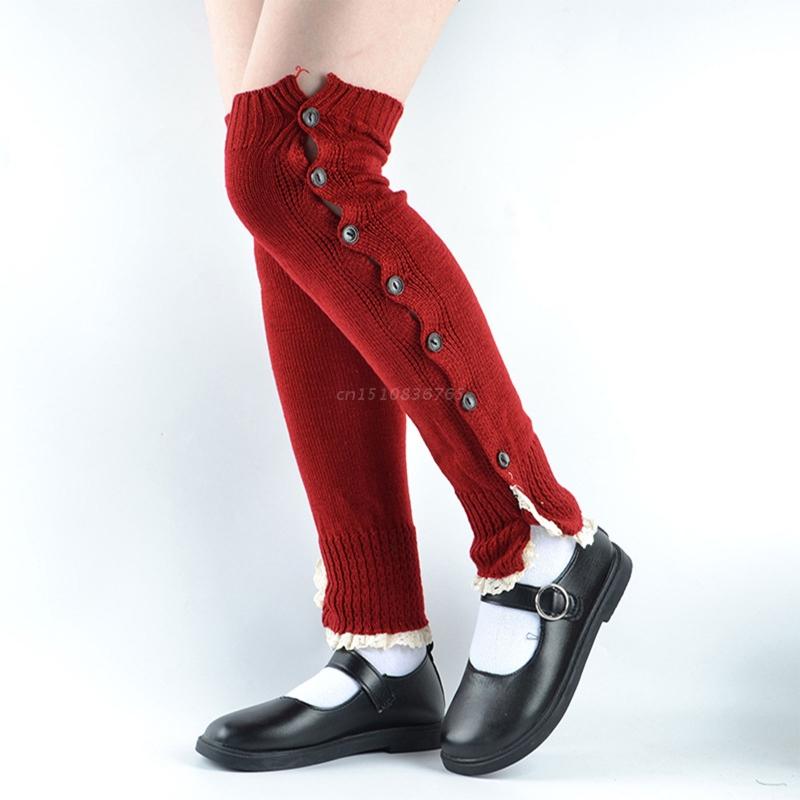 Button Design Leg Warmers Harajuku Women Girl Knitting Leg Warmer Socks Ladies Foot Socks Leg Warmers Winter Ankle Warmer