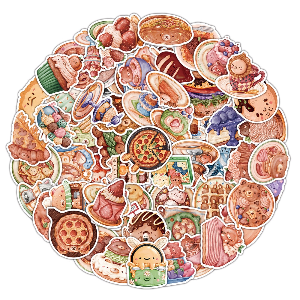 50/100PCS Cute Food Sticker Cartoon Decal DIY Skateboard Laptop Guitar Phone Luggage Car Helmet Cool Sticker For Kid Toy Gift