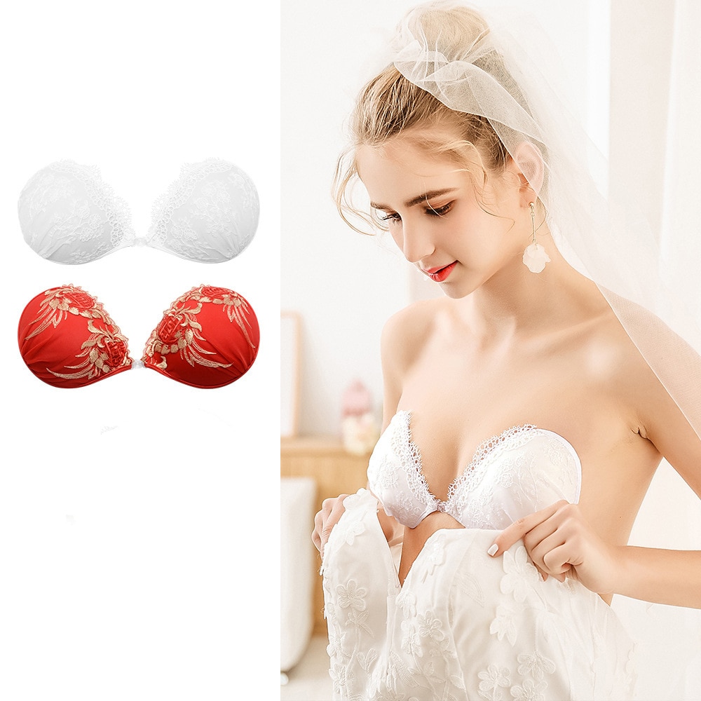 Women Invisible Silicone Bra Embroidery Lace Push Up Strapless Adhesive Lingerie Wedding Seamless Nipple Cover Sticky Bralette