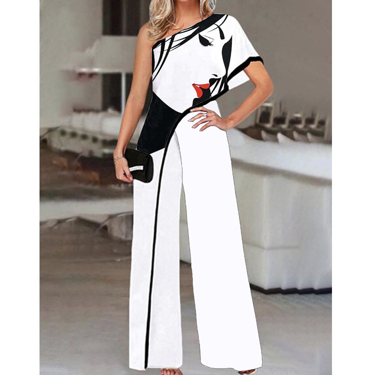 2022 Summer European And American Women's Jumpsuit Printing Slim And Contrasting Color Women's Trousers Jumpsuit