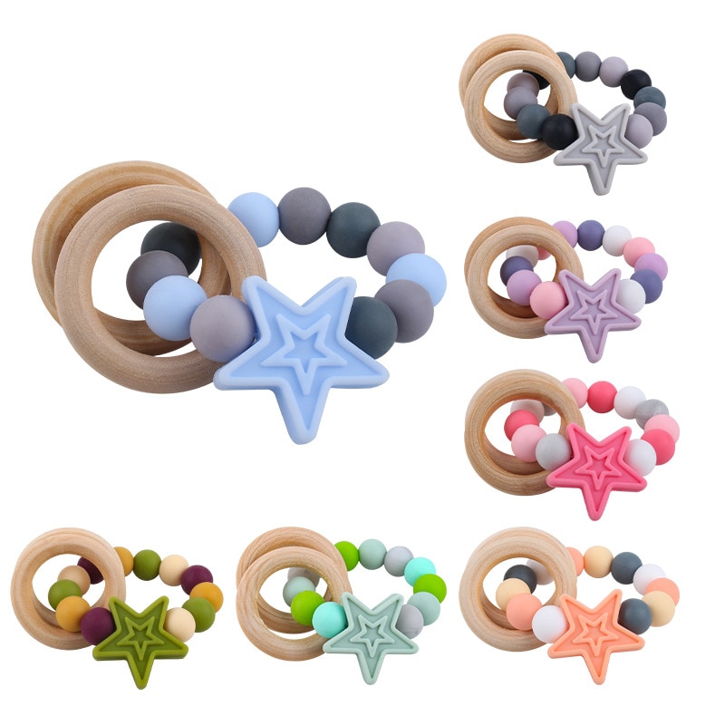Baby teether bracelet children long teeth silicone pentagram Hemu ring rattle toy