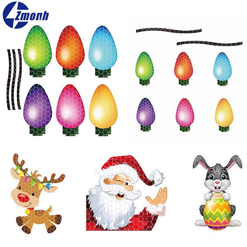 Christmas Decoration Car Sticker Magnetic Decal Refrigerator Magnets Light Bulb Santa Claus Rabbit Reflective Sticker Car Decor
